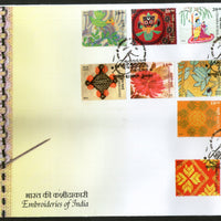 India 2019 Embroidery Textile Flowers Lord Krishna Radha Religion Parrot Elephant Art 12v FDC