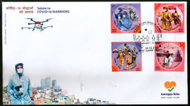 India 2020 COVID-19 Warriors Police Postman Health 4v Set FDC