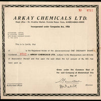 India Arkay Chemicals Limited Share Certificate # FA-10 - Phil India Stamps