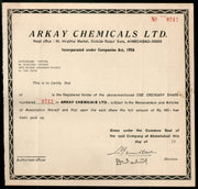 India Arkay Chemicals Limited Share Certificate # FA-10 - Phil India Stamps