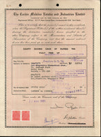 India 1991's Cochin Malabar Estates Industry Ltd Share Certificate+Revenue # FA15