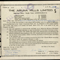 India 1960's The Aruna Mills Limited Share Certificate # FA36 - Phil India Stamps