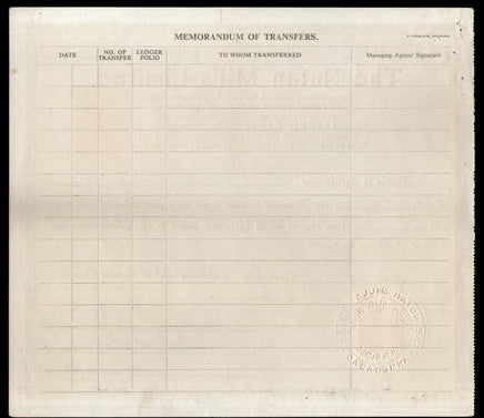 India 1970's The Nutan Mills Limited Share Certificate with Revenue Stamp # FA38 - Phil India Stamps