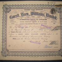 India 1950's Guest Williams Limited Share Certificate + Revenue # FB10 - Phil India Stamps