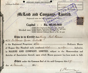 India 1945's McLeod & Company Ltd. Share Certificate + Revenue Stamp # FB15