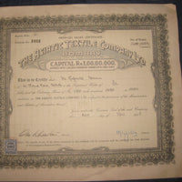 India 1940's The Asiatic Textile Co. Limited Bombay Share Certificate # FB04 - Phil India Stamps