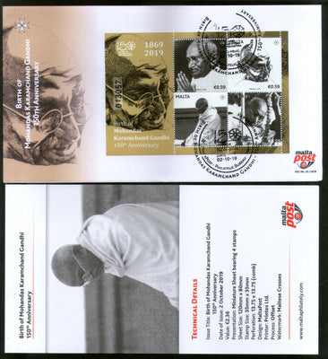 Malta 2019 Mahatma Gandhi of India 150th Birth Anniversary M/s FDC + Folder # 138