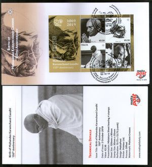 Malta 2019 Mahatma Gandhi of India 150th Birth Anniversary M/s FDC + Folder # 138