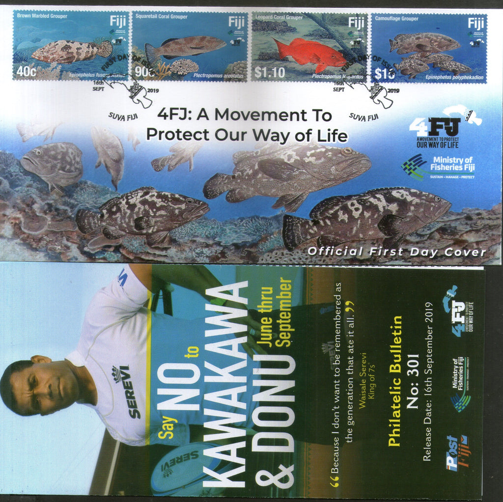 Fiji 2019 4FJ Fishes Marine Life Animals Fauna 4v FDC + Folder # 155