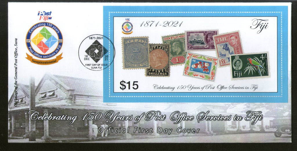 Fiji 2021 150 Years of Postal Services Stamps on Stamp M/s on FDC # 196