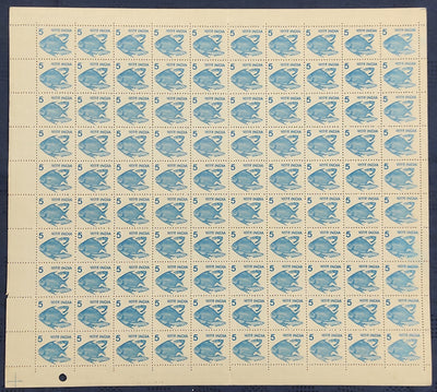 India 1982 6th Definitive Series - 5p Fish LITHO WMK-Ashokan Phila-D115 full sheets MNH # 109