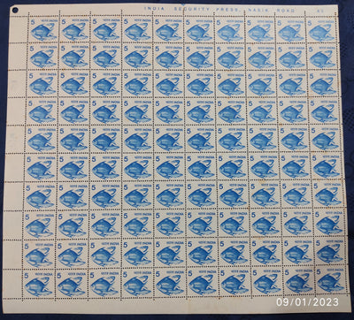 India 1979 6th Definitive Series - 5p Fish WMK-Star Phila-D112 full sheets MNH # 29