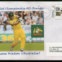 Spain 2012 ICC Test All-Rounder Shane Watson Customized Cricket Stamp Cover # 551