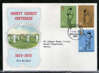 GB 1977 County Cricket Centenary 3v Philart FDC Hemel Hempstead Herts Cancellation # 681