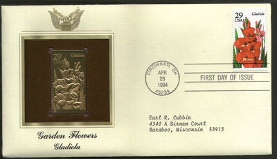 USA 1994 Garden Flowers Gladiola Tree Plant Gold Replicas Cover Sc 2831 # 114 - Phil India Stamps