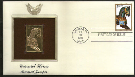 USA 1995 Folk Art Series Carousel Horses Animal Gold Replicas Cover Sc 2978 # 115 - Phil India Stamps