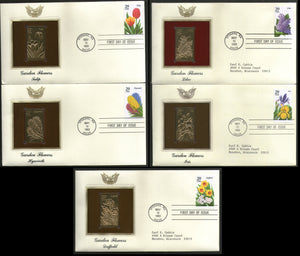 USA 1993 Garden Flowers Tulip Iris Tree Plant Gold Replicas Cover Sc 2760-4 # 152 - Phil India Stamps