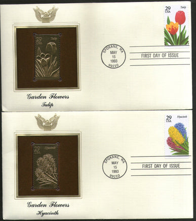 USA 1993 Garden Flowers Tulip Iris Tree Plant Gold Replicas Cover Sc 2760-4 # 152 - Phil India Stamps