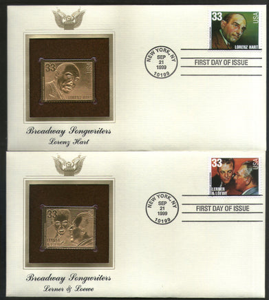 USA 1999 Music Series Singer Broadway Songwriters Gold Replicas Cover Sc 3345-50 # 171 - Phil India Stamps