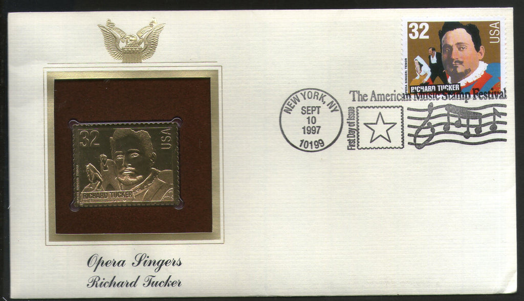 USA 1997 Music Series Opera Singer Richard Tucker Gold Replicas Cover Sc 3155 # 185 - Phil India Stamps