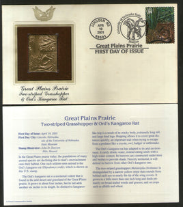 USA 2001 Elephant Kangaroo Rat Grasshopper Insect Animal Gold Replica First Day Cover # 215
