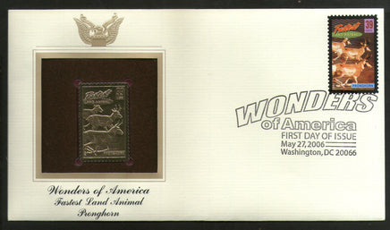 USA 2006 Pronghorn Fastest Land Animal Wonders of America Gold Replicas Cover # 264 - Phil India Stamps