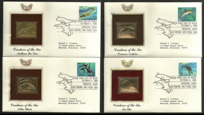 USA 1990 Creature of Sea Marine Life Fish Whale Gold Replicas Cover Set of 4 # 27