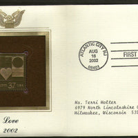 USA 2002 Greetings Special Massage Love Heart Gold Replicas Cover Sc 3657 # 286 - Phil India Stamps