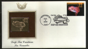 USA 2000 Deep Sea Creatures Cucumber Marine Life Gold Replicas Cover Sc 3440 # 302 - Phil India Stamps