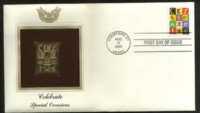 USA 2007 Greetings Special Massage Celebrate Gold Replicas Cover Sc 4196 # 337 - Phil India Stamps