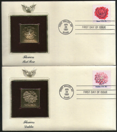 USA 1981 Flowers Rose Lily Dahelia Set of 4 Gold Replicas Cover Sc 1876-79 # 036 - Phil India Stamps