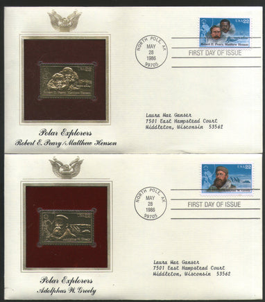 USA 1986 Antarctica Polar Explorers Set of 4 Gold Replicas Cover Sc 2220-3 # 038 - Phil India Stamps