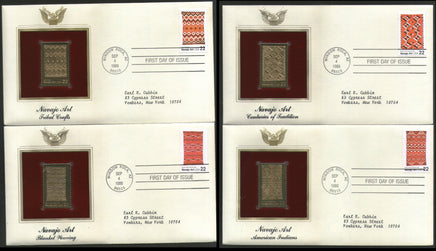 USA 1986 Navajo Art Blankets Set of 4 Gold Replicas Cover Sc 2235-38 # 039 - Phil India Stamps