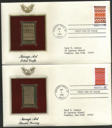 USA 1986 Navajo Art Blankets Set of 4 Gold Replicas Cover Sc 2235-38 # 039 - Phil India Stamps