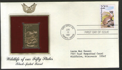 USA 1987 Black Footed Ferret Wildlife Animal Gold Replicas Cover Sc 2333 # 049 - Phil India Stamps