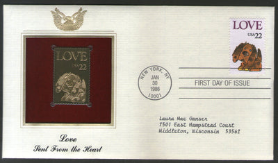 USA 1986 Greeting Love Sent From the Heart Dog Gold Replicas Cover Sc 2203 # 058 - Phil India Stamps
