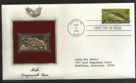 USA 1986 Fish Largemouth Bass Marine Life Animal Gold Replica Cover Sc 2207 # 063 - Phil India Stamps