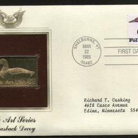USA 1985 Folk Art Series Canvasback Decy Bird Gold Replica Cover Sc 2140 # 066 - Phil India Stamps