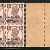 India Gwalior State KG VI ½An SG 130 / Sc 119 Aliza Press Ovpt BLK/4 Cat£20 MNH - Phil India Stamps