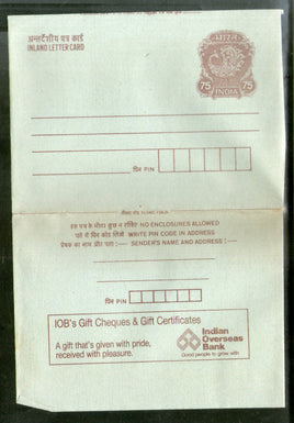 India 1990 75p Peacock Inland Letter Card with Overseas Bank Advertisement ILC MINT # 274FL
