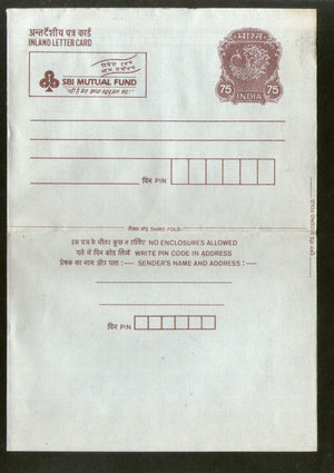 India 1992 75p Peacock Inland Letter Card with SBI Mutual Fund Advertisement ILC MINT # 299FL