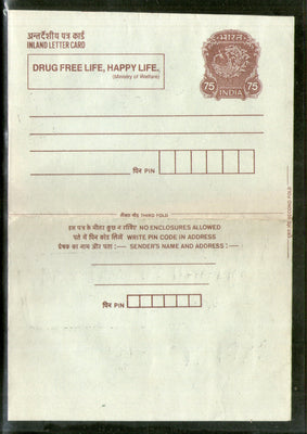 India 1992 75p Peacock Inland Letter Card with Anti Drugs Slogan Advertisement ILC MINT # 317FL