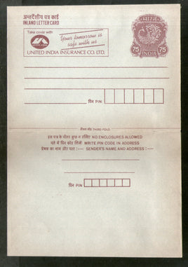 India 1992 75p Peacock Inland Letter Card with United India Insurance Co. Advertisement ILC MINT # 326FL