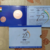 India 2007 Indian Air Force Platinum Jubilee of Calcutta Mint Commemorative Silver UNC Set of  2 Coins