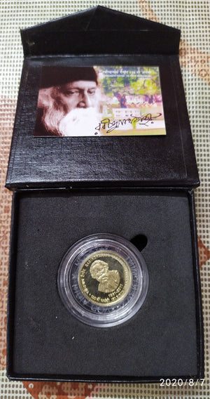 India 2011 Rs. 5 Rabindranath Tagore 150 Birth Anni. Commemorative UNC Coin Box