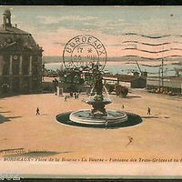 France 1919 BORDEAUX - Fountain of the Three Graces Rade View Card to India