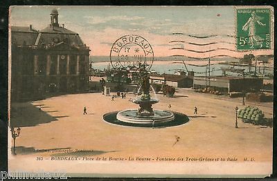 France 1919 BORDEAUX - Fountain of the Three Graces Rade View Card to India