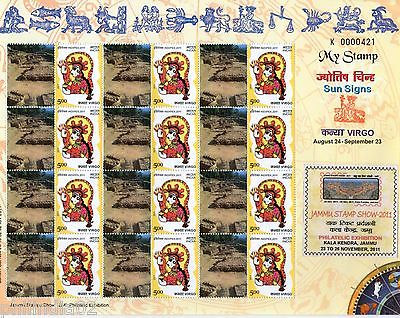 India 2011 My Stamp - Virgo Astrological Sign Jammu Stamp Exhibition Sheetlet 10