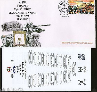 India 2007 4 Horse Sesquicentennial Tank Military Coat of Arms APO Cover+Brochur