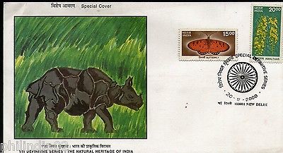 India 2000 VIII Def. Series - Butterfly Phila-D169-70 Natural Heritage Rhino FDC # 7108